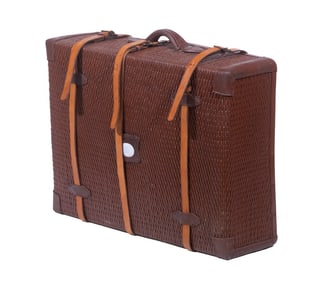 LEATHER MOUNTED WICKER WOVEN SUITCASE