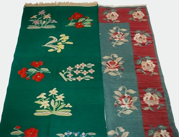 (2) FLORAL HANDWOVEN RUGS