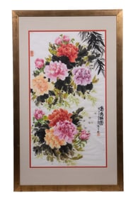 20TH C. CHINESE SCROLL PAINTING, FRAMED
