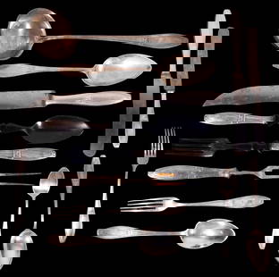 SILVER-PLATE FLATWARE SET: (78) Pieces of Argentinian Flatware, marked "Bazar Paris, Juan J. Massiycia, Buenos Aires" and 90", incl: (11) Dinner knives; (6) Luncheon knives; (1) Misc. knife; (10) Dinner forks; (12) Luncheon for