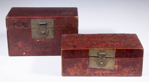 (2) CHINESE RED LACQUERED BOXES