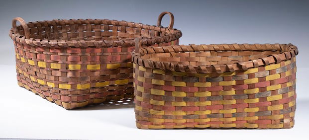 (2) COLORED ASH SPLINT BASKETS