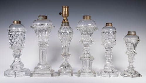 AMERICAN GLASS WHALE OIL LAMPS