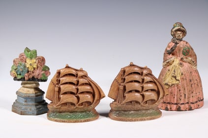 (2) IRON DOOR STOPS & PR BOOKENDS