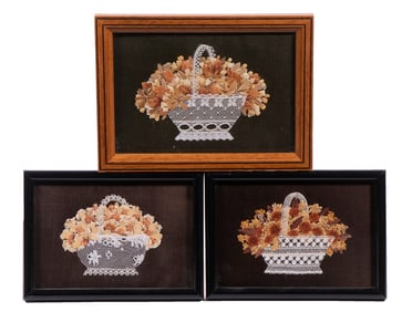 (3) FRAMED MINIATURES OF FLOWER BASKETS