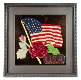 USA FLAG FRAMED CREWELWORK