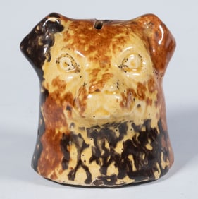 OHIO GLAZED POTTERY DOG HEAD STILL BANK