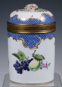 FRENCH PORCELAIN CYLINDRICAL COVERED JAR