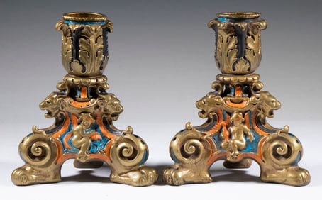 PR BRONZE CLAD CERAMIC CANDLESTICKS