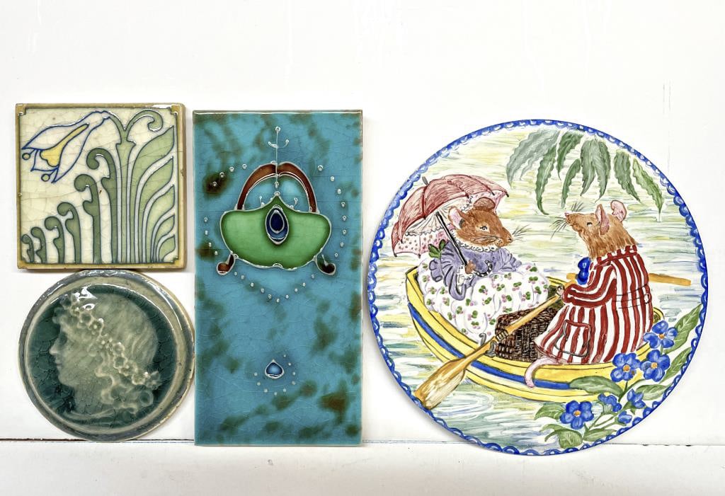 (4) DECORATIVE ART TILES INCLUDING HAND-PAINTED AND ART NOUVEAU EXAMPLES, C. 1890–1910 (1 of 1)