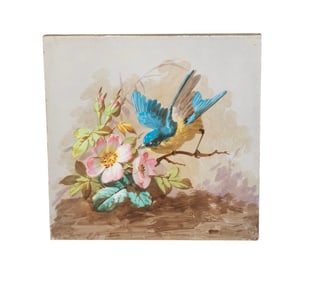 HAND-PAINTED FAIENCE TILE WITH BLUEBIRD, L.M. & CO., FRANCE, C. 1886–1920