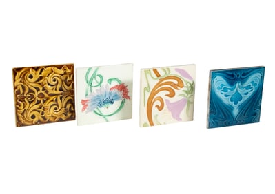 (4) ART NOUVEAU GLAZED TILES, ENGLAND, BELGIUM & U.S