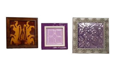 (3) FRAMED DECORATIVE CERAMIC TILES, C. 1880–1900