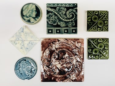 (12) GLAZED CERAMIC TILES BY TRENT TILE COMPANY, TRENTON, NEW JERSEY, C. 1882–1890S