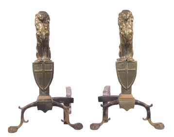 PR LION FORM BRASS ANDIRONS