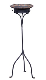 WROUGHT IRON STAND WITH POTTERY BOWL