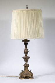 GILDED WOODEN CANDLESTICK AS TABLE LAMP