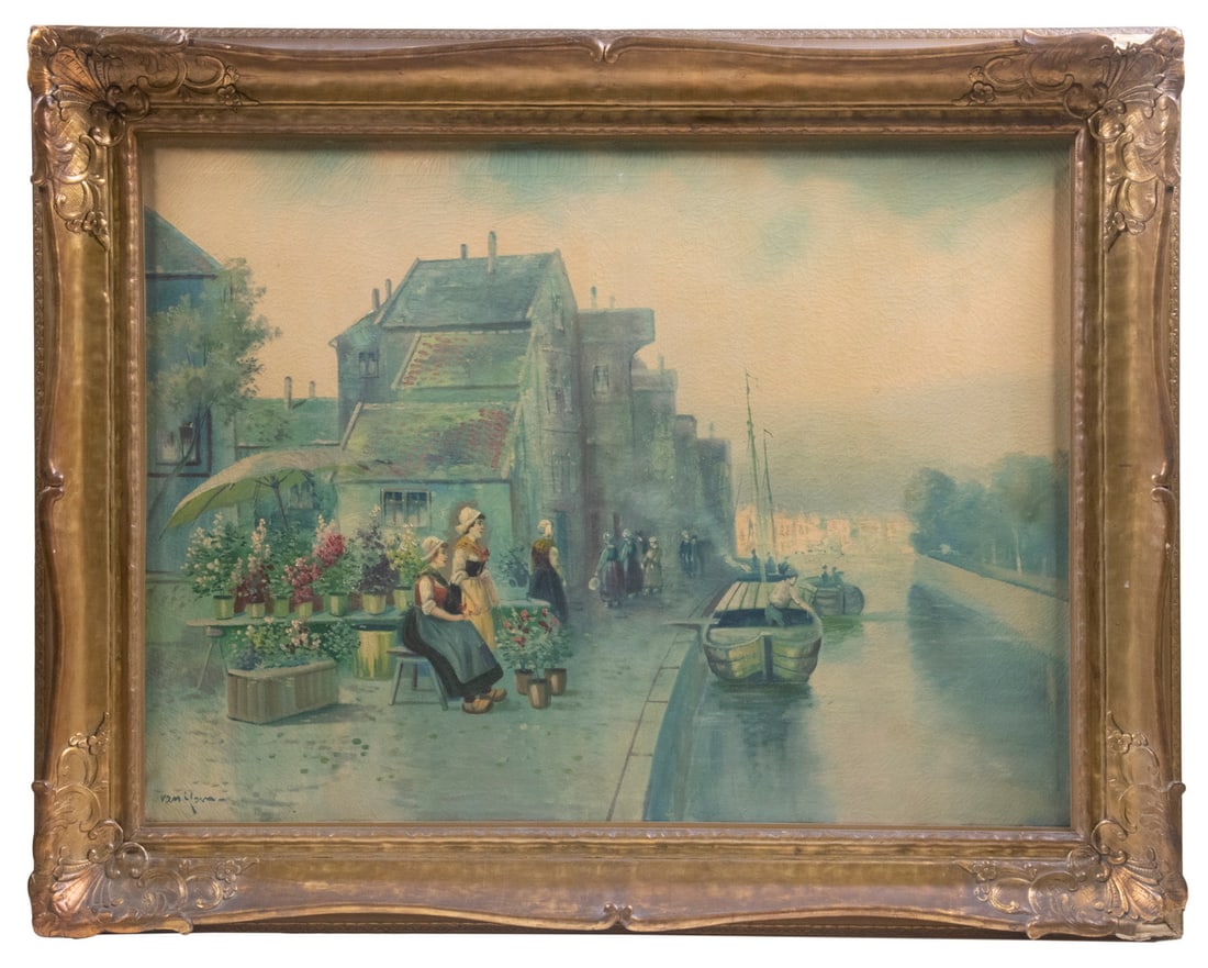 ILLEGIBLY SIGNED LARGE SCALE DUTCH VILLAGE SCENE, CIRCA 1920 (1 of 4)