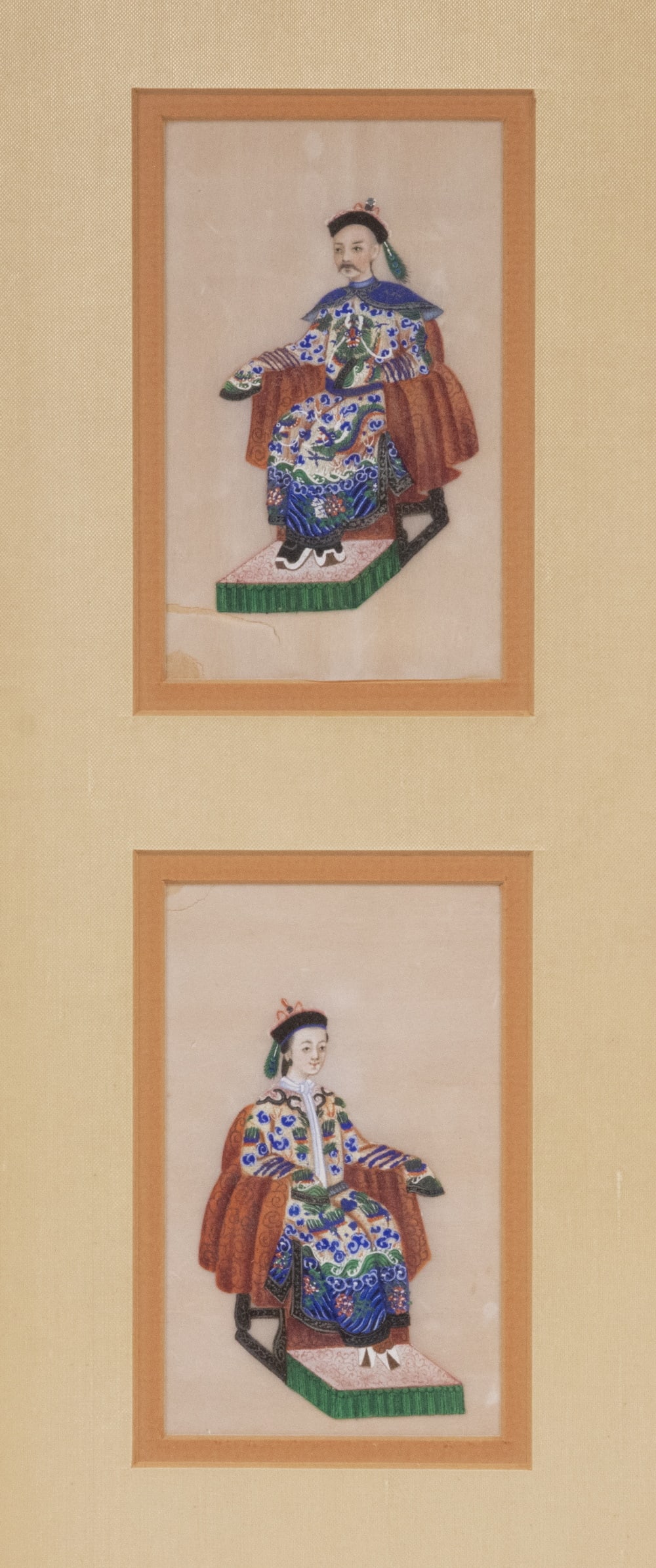 PAIR OF CHINESE PITH PAINTINGS, IN ONE FRAME, FRAMED (1 of 4)