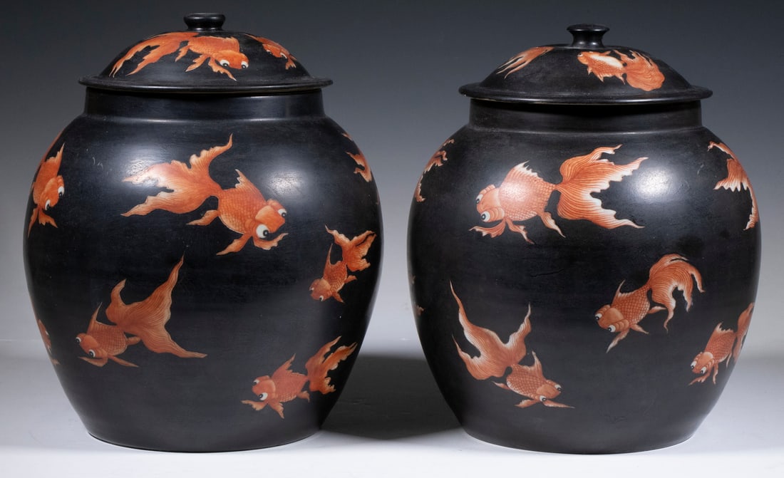 PR CHINESE LIDDED GOLDFISH JARS (1 of 2)