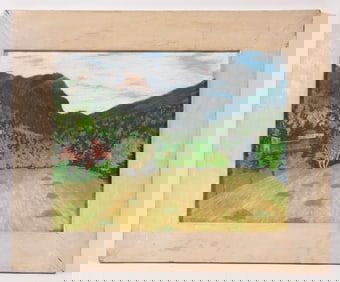 NAIVE PASTEL LANDSCAPE, UPSTATE NY, SIGNED DOROTHY DRUMMOND, 1944