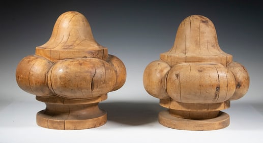 PAIR OF EARLY WOODEN BURMESE TEMPLE FINIALS