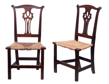 PR OF WALNUT RUSH SEAT SIDE CHAIRS