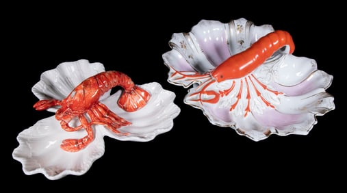 (2) LOBSTER DECORATED SERVING DISHES