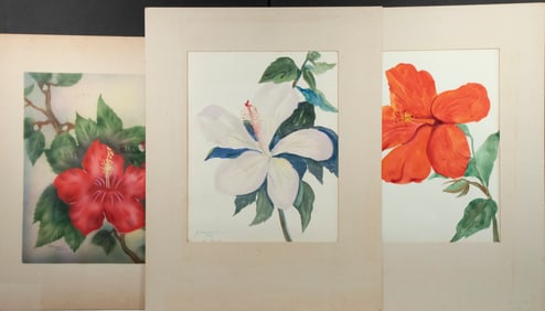 (3) 1930S HAWAII WATERCOLORS OF EXOTIC FLOWERS, UNFRAMED