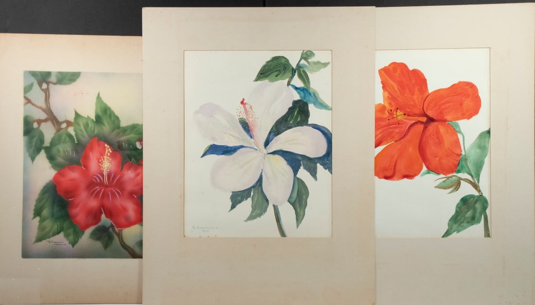 (3) 1930S HAWAII WATERCOLORS OF EXOTIC FLOWERS, UNFRAMED (1 of 3)