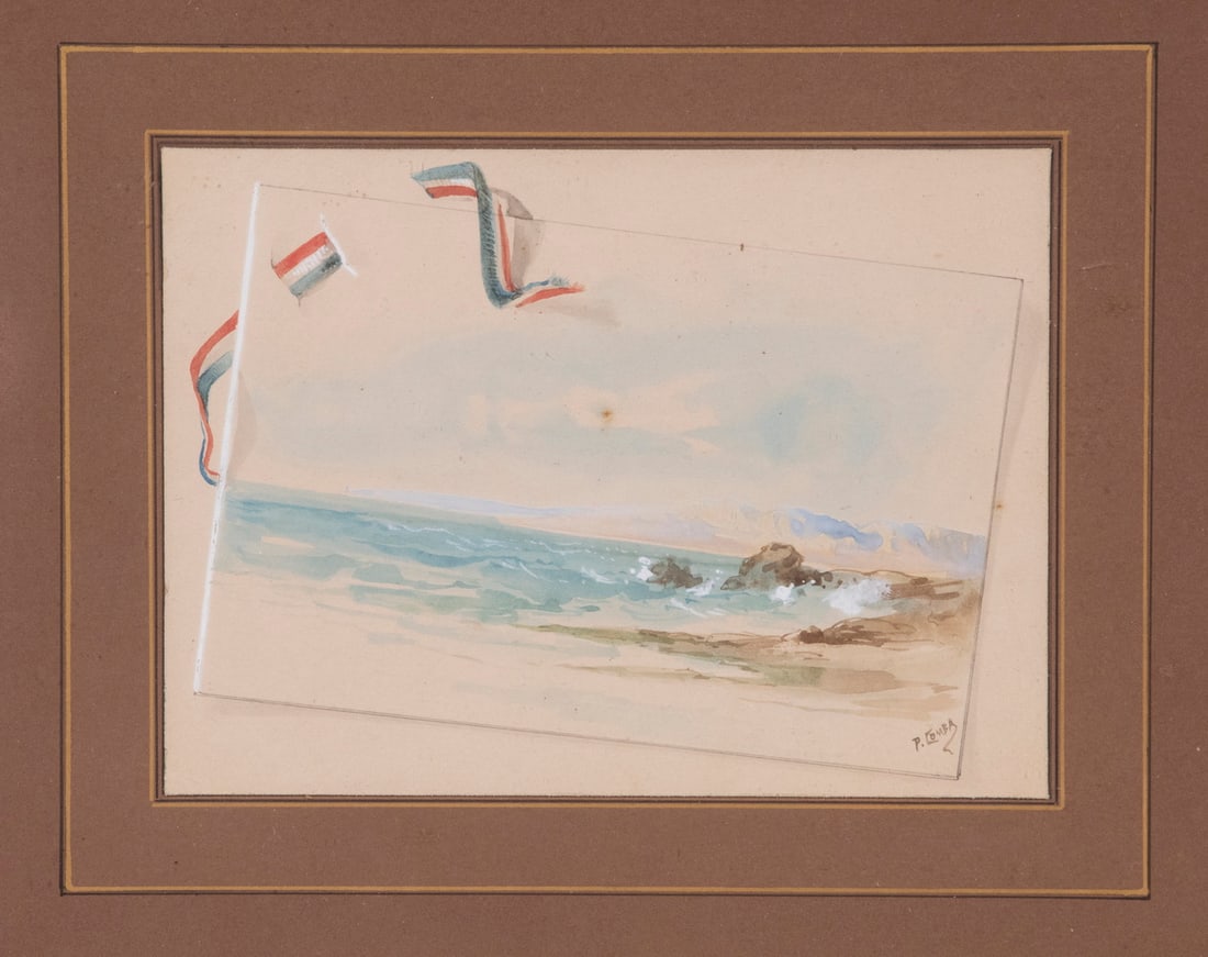 MINIATURE FRENCH WATERCOLOR INVITATION SIGNED "P. COUBA" (1 of 4)