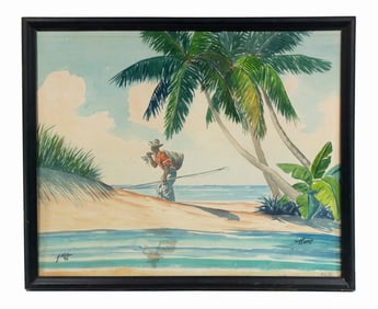 BAHAMIAN WATERCOLOR SIGNED F. MILLER, DATED 1946