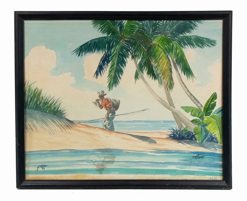 BAHAMIAN WATERCOLOR SIGNED F. MILLER, DATED 1946 (1 of 4)