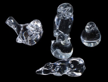 (5) CLEAR GLASS ANIMAL FIGURES, INCL. BACCARAT