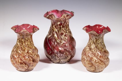 CRANBERRY SWIRLED GLASS VASES