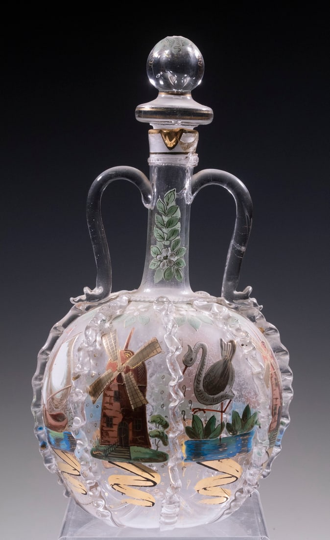 ART GLASS DECANTER WITH ENAMEL DECORATION (1 of 3)