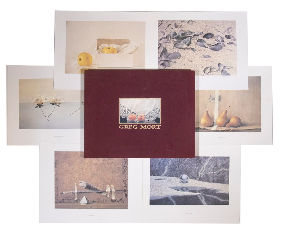 PORTFOLIO OF (5) PRINTS BY GREG MORT (MD, 1942 - ): PORTFOLIO OF (5) PRINTS BY GREG MORT (MD, 1942 - ) Photolitho Prints from Mort"s Still Life Paintings, all pencil signed in lower margin, including: "Aerolite"; "Blue Orb"; "Red Letters"; "Spring