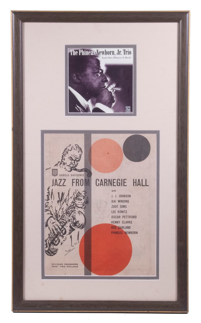 PHINEAS NEWBORN 1958 SIGNED PROGRAM COVER WITH COPY OF MODERN CD COVER, IN SINGLE FRAME (1 of 3)