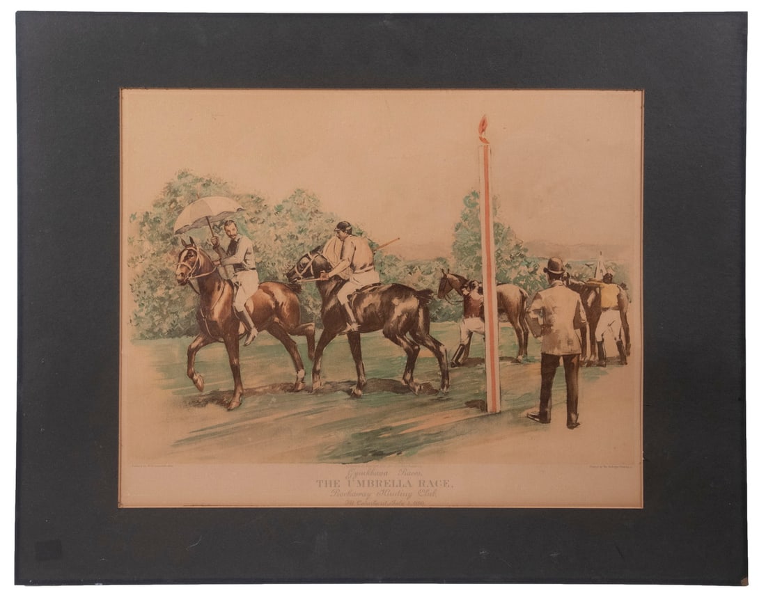 RARE HUMOROUS HORSE RACING PRINT AFTER W.S. VANDERBILT ALLEN (NY/TX/FRANCE, 1860-1931) (1 of 5)