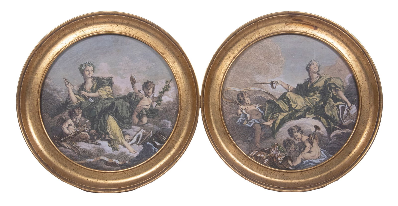 PAIR OF FRENCH SMALL ROUND ALLEGORICAL PRINTS (1 of 2)