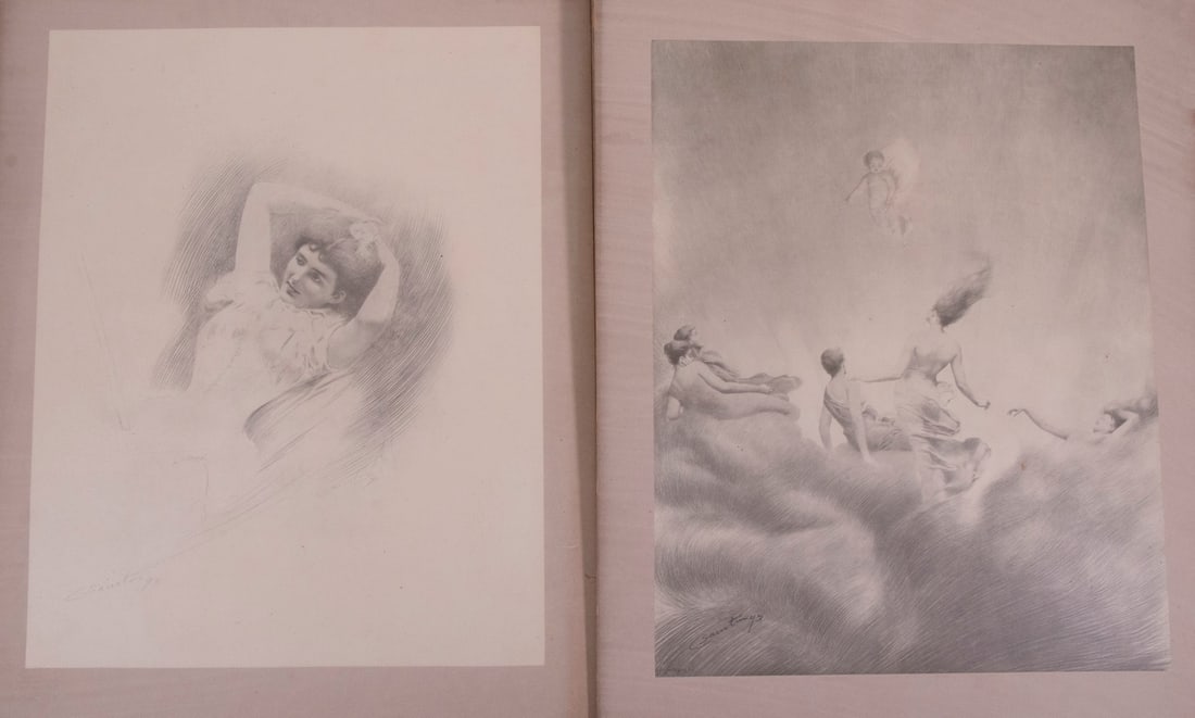 CHARLES PROSPER SAINTON (UK, 1863-1914): CHARLES PROSPER SAINTON (UK, 1863-1914) "Flights of Fancy", a portfolio of (15) Photogravures from the original Silver Point Drawings of nudes, mythical figures and evocative environs. Published by