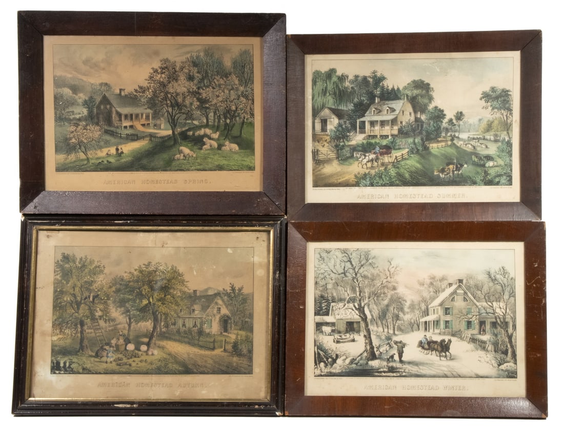 COMPLETE SET OF (4) "AMERICAN HOMESTEAD SEASONS" BY NATHANIEL CURRIER (NY/MA, 1813-1888) (1 of 5)