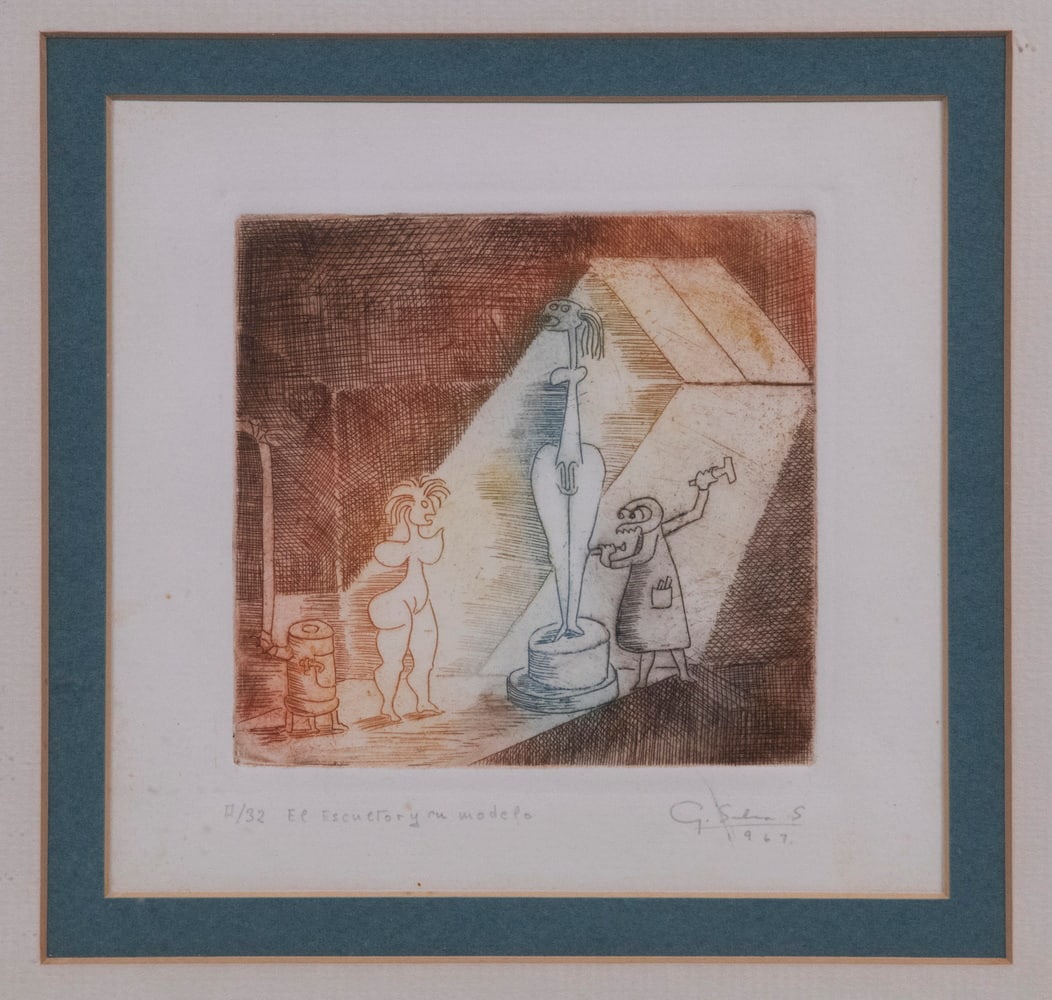 1960'S EUROPEAN SMALL COLOR ETCHING (1 of 3)