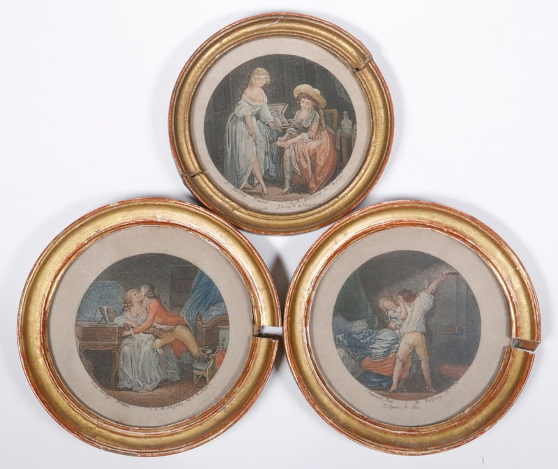 (3) ROUND MINIATURE FRENCH BOUDOIR PRINTS (1 of 4)