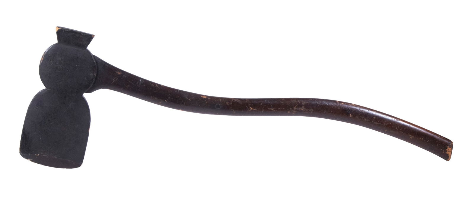 FOLK ART CARVED AND PAINTED AXE: FOLK ART CARVED AND PAINTED AXEVintage Wooden Hatchet, possibly a Masonic ceremonial item, with shaped handle.OS: 32 x 10 1/2 in. (81.3 x 26.7 cm.)