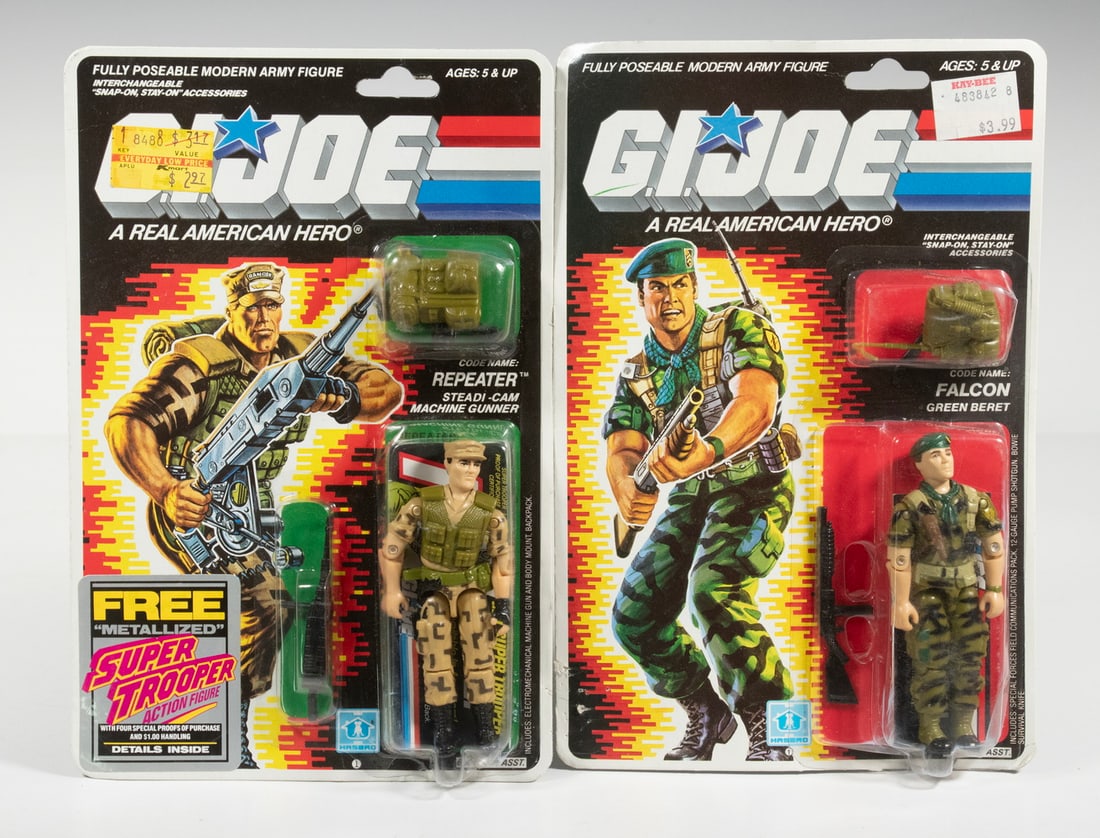 (2) G.I. JOE TOYS NIB: (2) G.I. JOE TOYS NIB 1988 Hasbro carded GI Joe Action Figures, "Falcon" and "Repeater." OS Each: 9 x 6 in. (22.9 x 15.2 cm.)