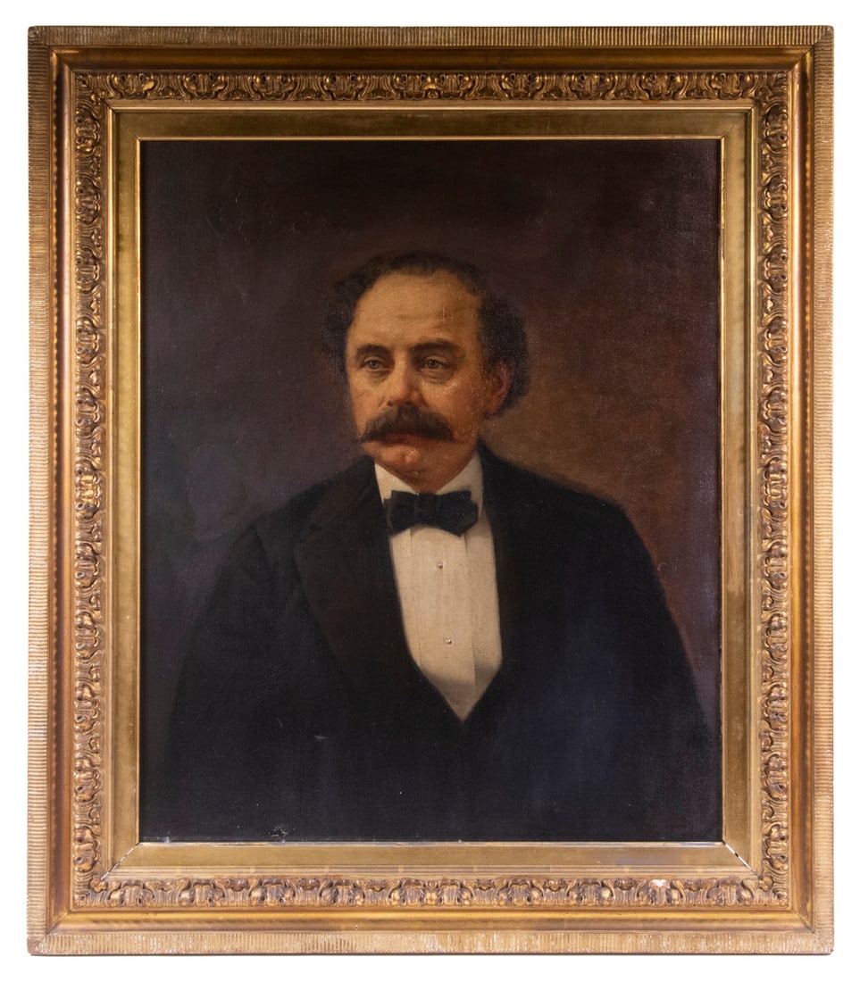 EDWIN TRYON (EDWARD) BILLINGS (MA/AL, 1824-1893): EDWIN TRYON (EDWARD) BILLINGS (MA/AL, 1824-1893) Portrait of the Hon. M.J. Flatley, oil on canvas, signed and subject identified verso, in the original gilt gesso cove and panel frame. Repaired tear