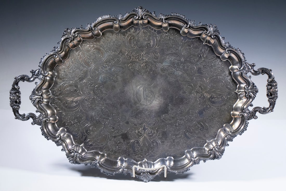ENGLISH SILVER-PLATE SERVING TRAY (1 of 4)