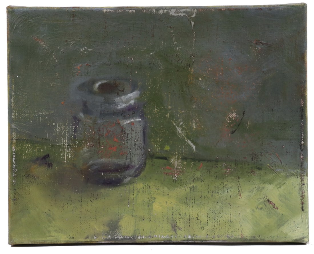 CAROLYN WHITAKER (ME/CA,1949-2018): CAROLYN WHITAKER (ME/CA,1949-2018) Ink Bottle, oil on canvas, unsigned, unframed. Intentionally fatigued surface. OS: 8 x 10 in. (20.3 x 25.4 cm.)