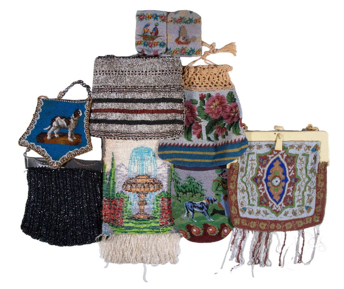 (9) ASSORTED BEADED BAGS: (9) ASSORTED BEADED BAGS Collection of Vintage Beaded Purses. LGST: 8 in. (20.3 cm.), SMST: 3 1/2 in. (8.9 cm.)